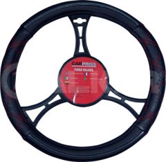STEERING WHEEL COVER (BLACK/CHROME WITH RED 37-39CM.)